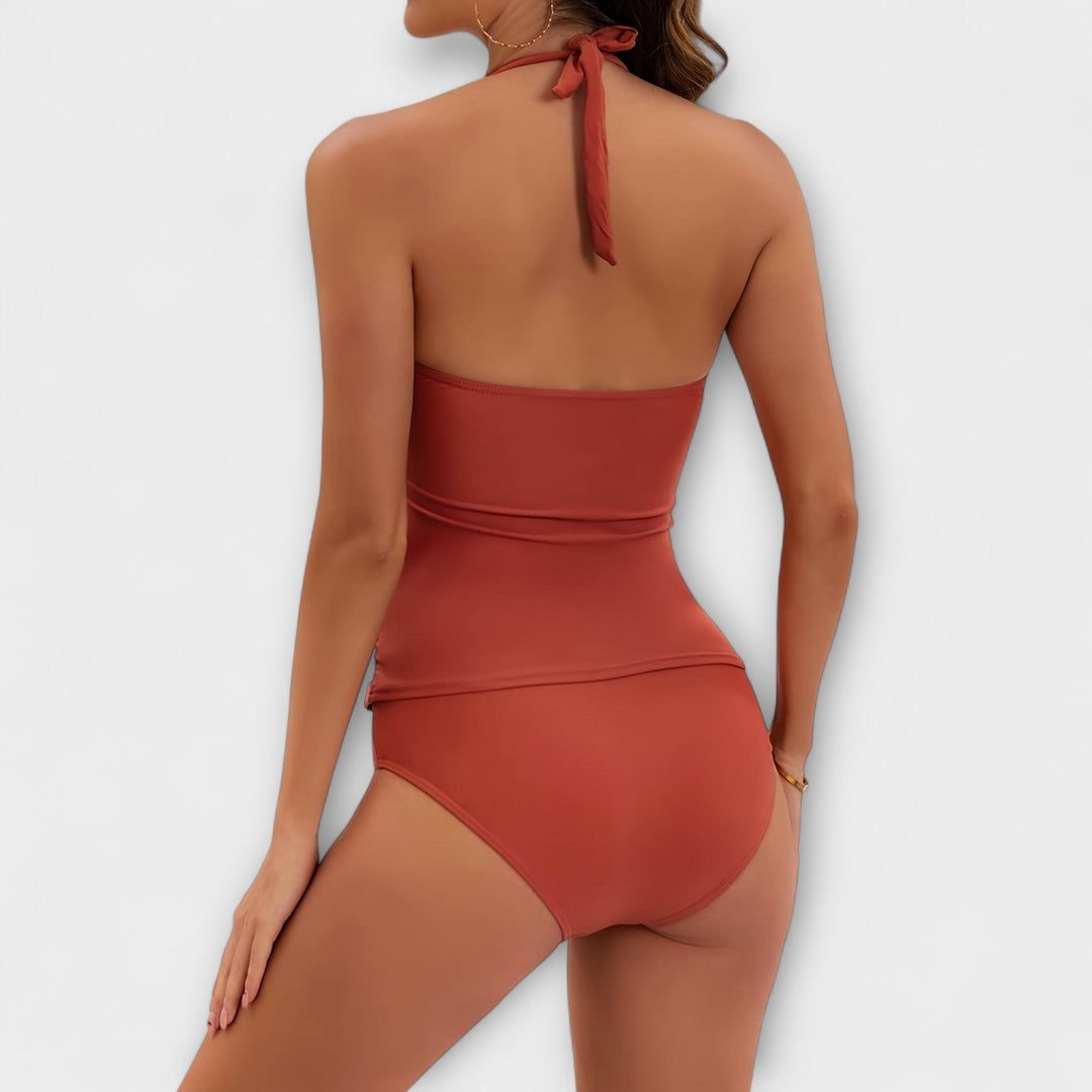 Yellow solid halter two-piece swimsuit, bright and stylish summer fashion