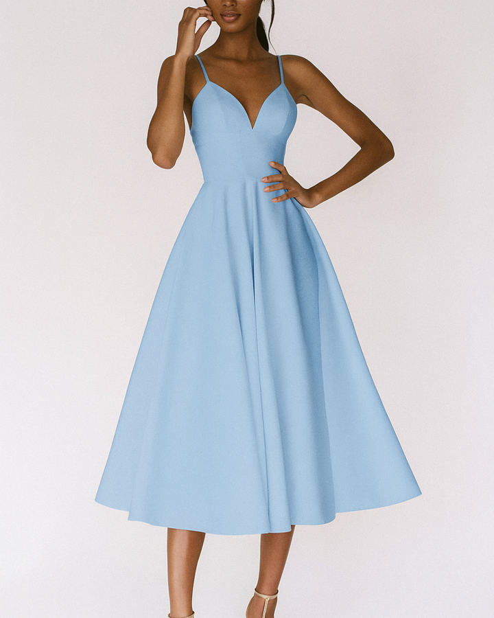 White strappy midi dress for women, suitable for wedding guests or formal evening wear