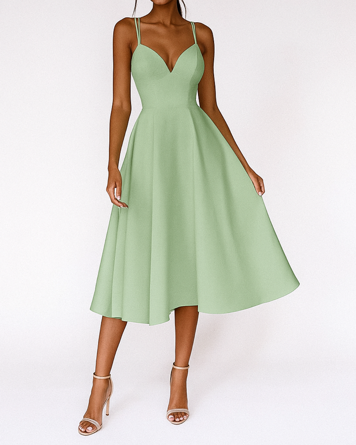 Women's strappy tiered midi dress for wedding guests in various colors, elegant and fashionable