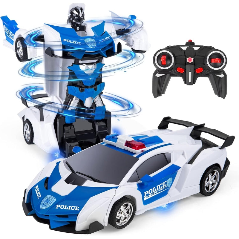 Durable transforming RC robot car toy for kids, remote control vehicle that morphs into a robot action figure.