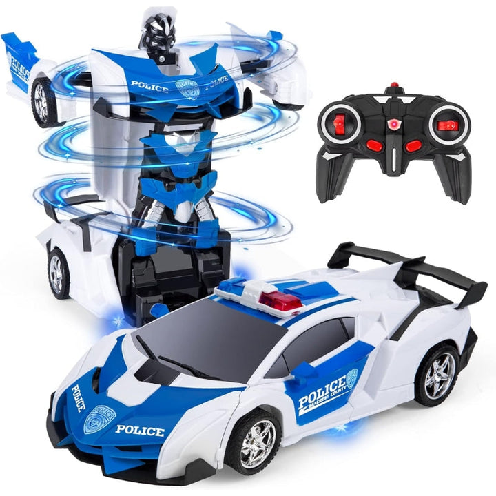 Durable transforming RC robot car toy for kids, remote control vehicle that morphs into a robot action figure.