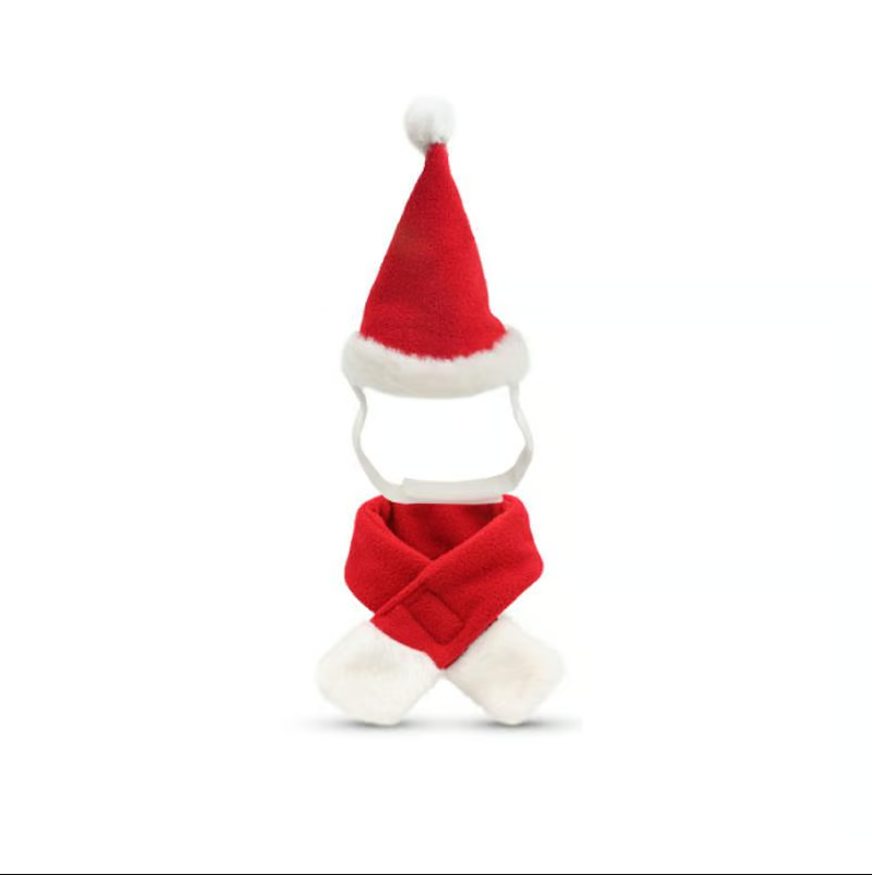 Adorable red pet Christmas scarf with white trim, cozy holiday accessory for cats.