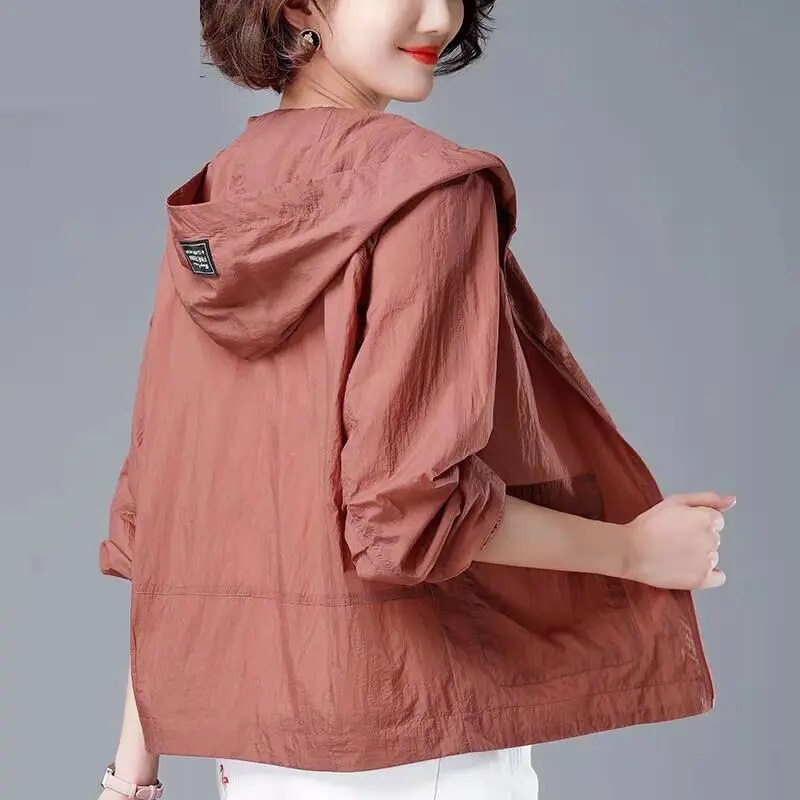 Red women's hooded loose fit casual jacket, perfect for fall fashion outerwear, comfortable everyday wear