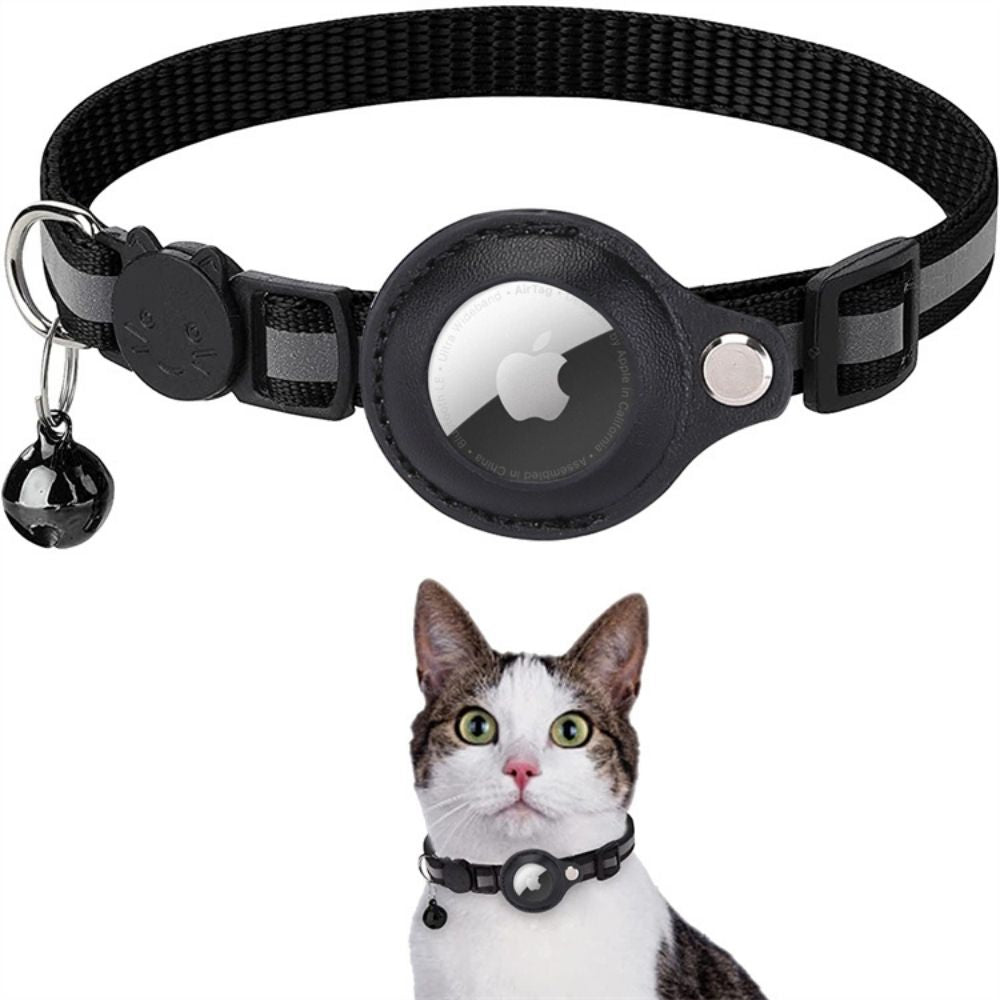 Reflective cat safety collar with secure GPS tracker holder for outdoor cats.