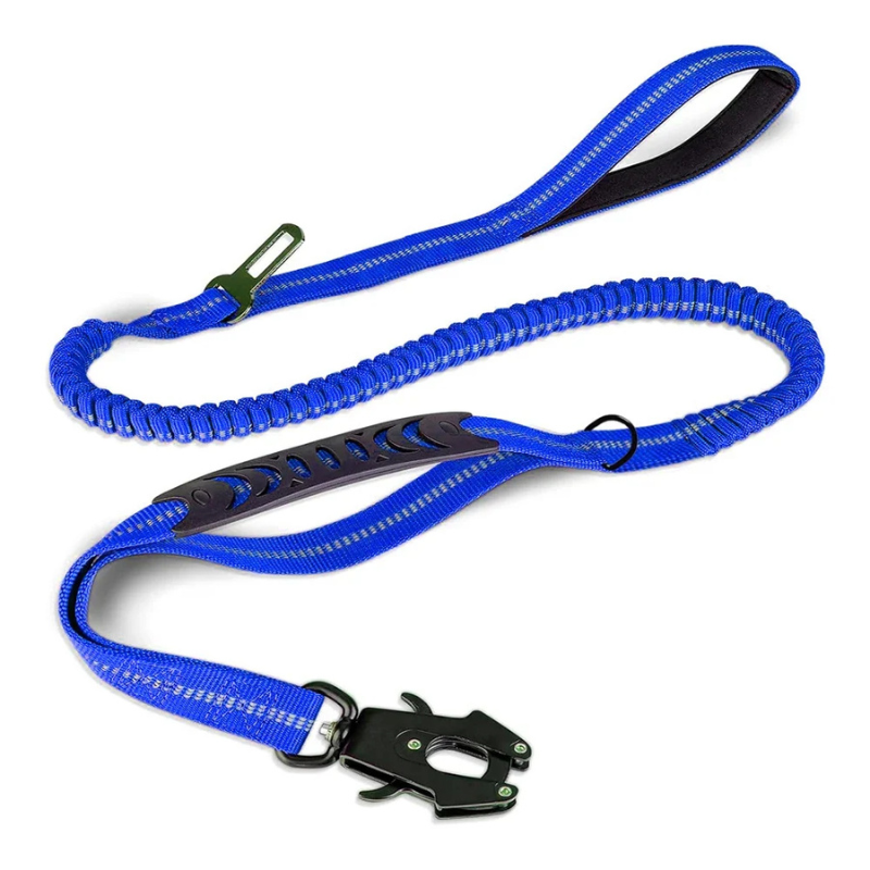 Secure pet travel leash for dogs, reflective for night, with car seatbelt clip & heavy-duty design.