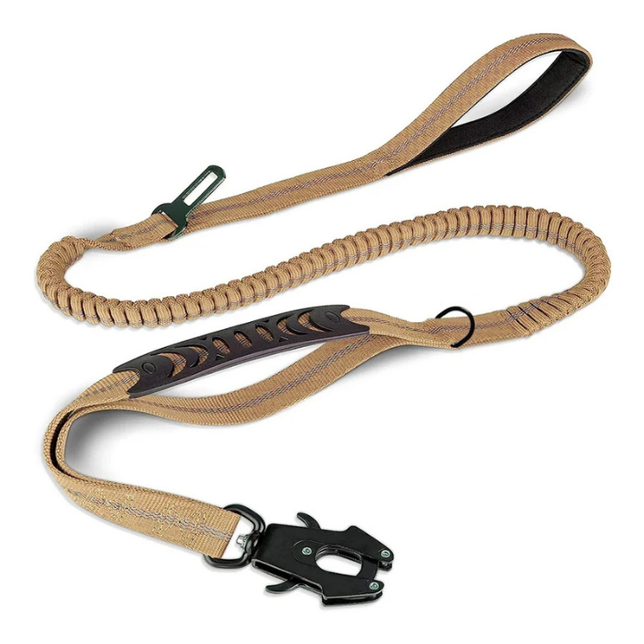 Dog adventure safety leash, reflective for visibility & durable with seatbelt clip for active pets.