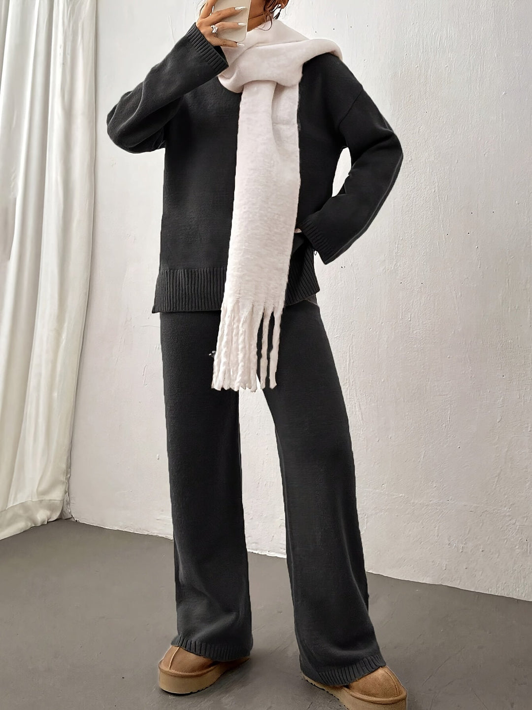 Women's relaxed fit brown matching set, perfect for spring casual wear & comfort.
