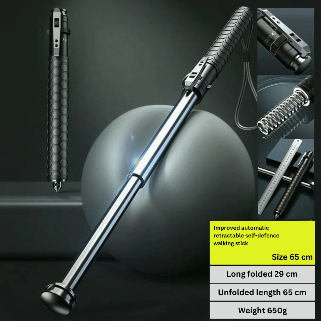Versatile self-defense walking stick: a tactical security tool & essential mobility aid.