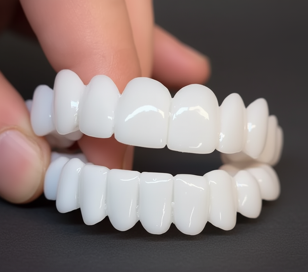 Removable tooth veneer for a natural, aesthetic smile enhancement.