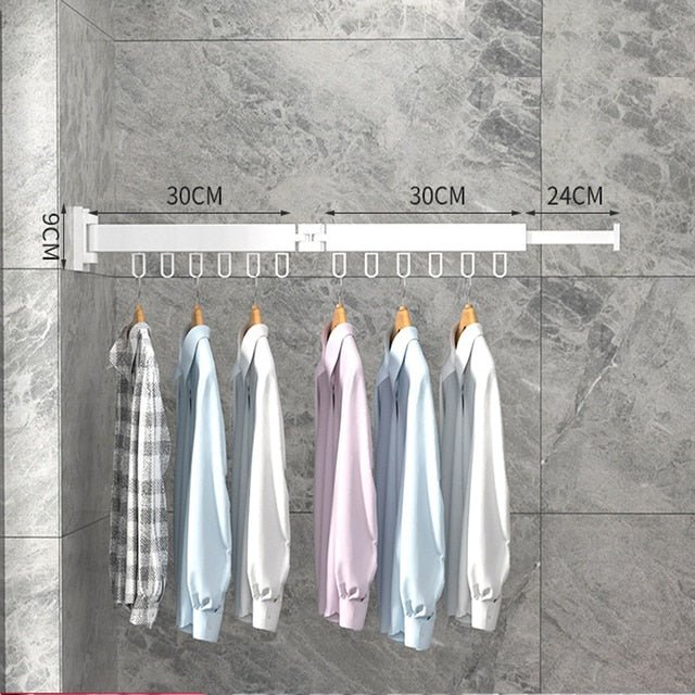 Efficient retractable wall drying rack, promoting quick air-drying and reducing energy costs for laundry.