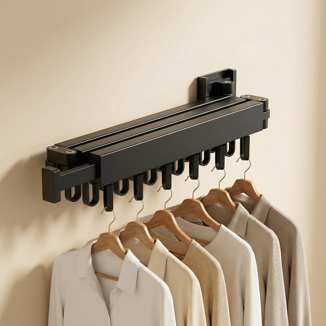 Sturdy wall-mount retractable clothes dryer, perfect for heavy loads in any home laundry room.