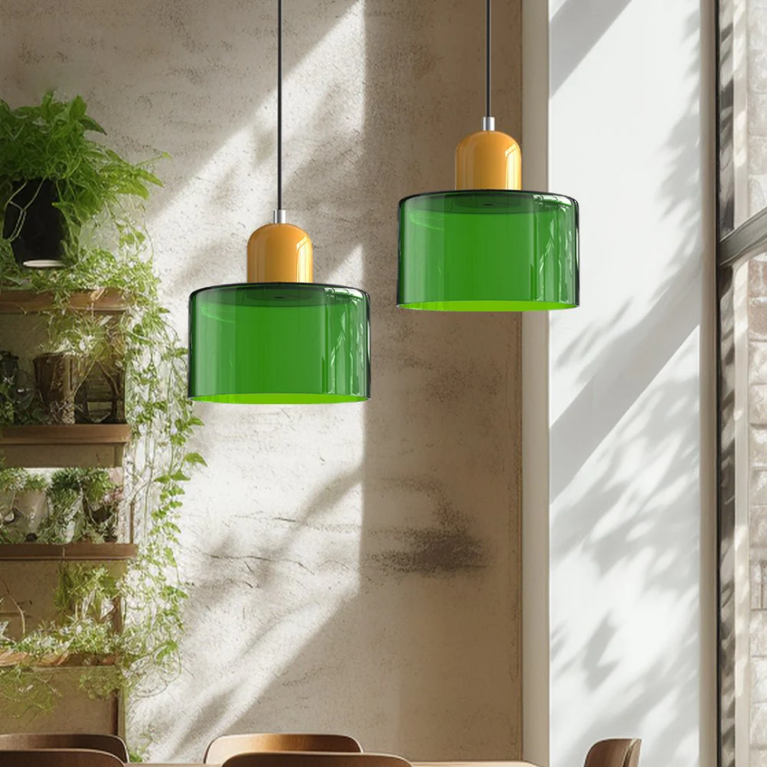Retro decorative ceiling fixture, adjustable pendant lamp with a sophisticated glass shade.