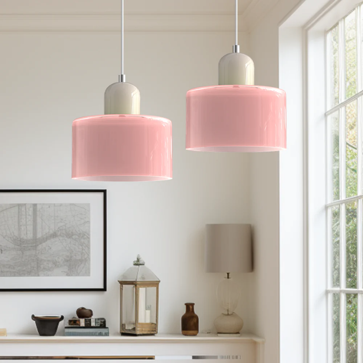 Elegant retro pendant lamp featuring a frosted glass shade and adjustable black cord.