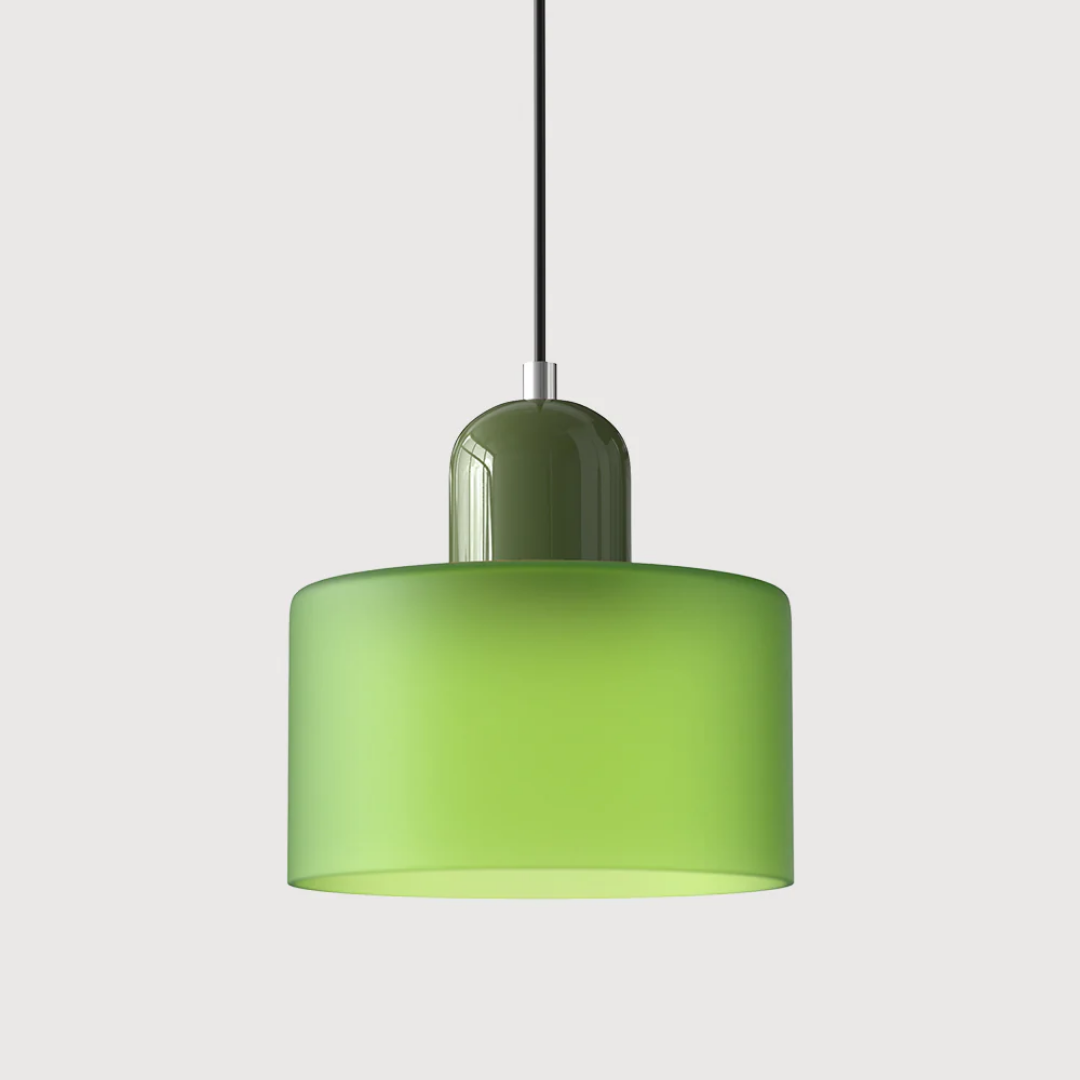 Cafe style retro pendant lamp, glass shade, adjustable for a warm, trendy commercial space.