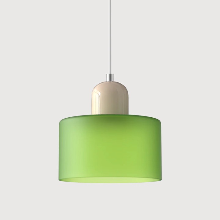 Minimalist retro pendant lamp, clear glass housing, adjustable for subtle warm lighting.
