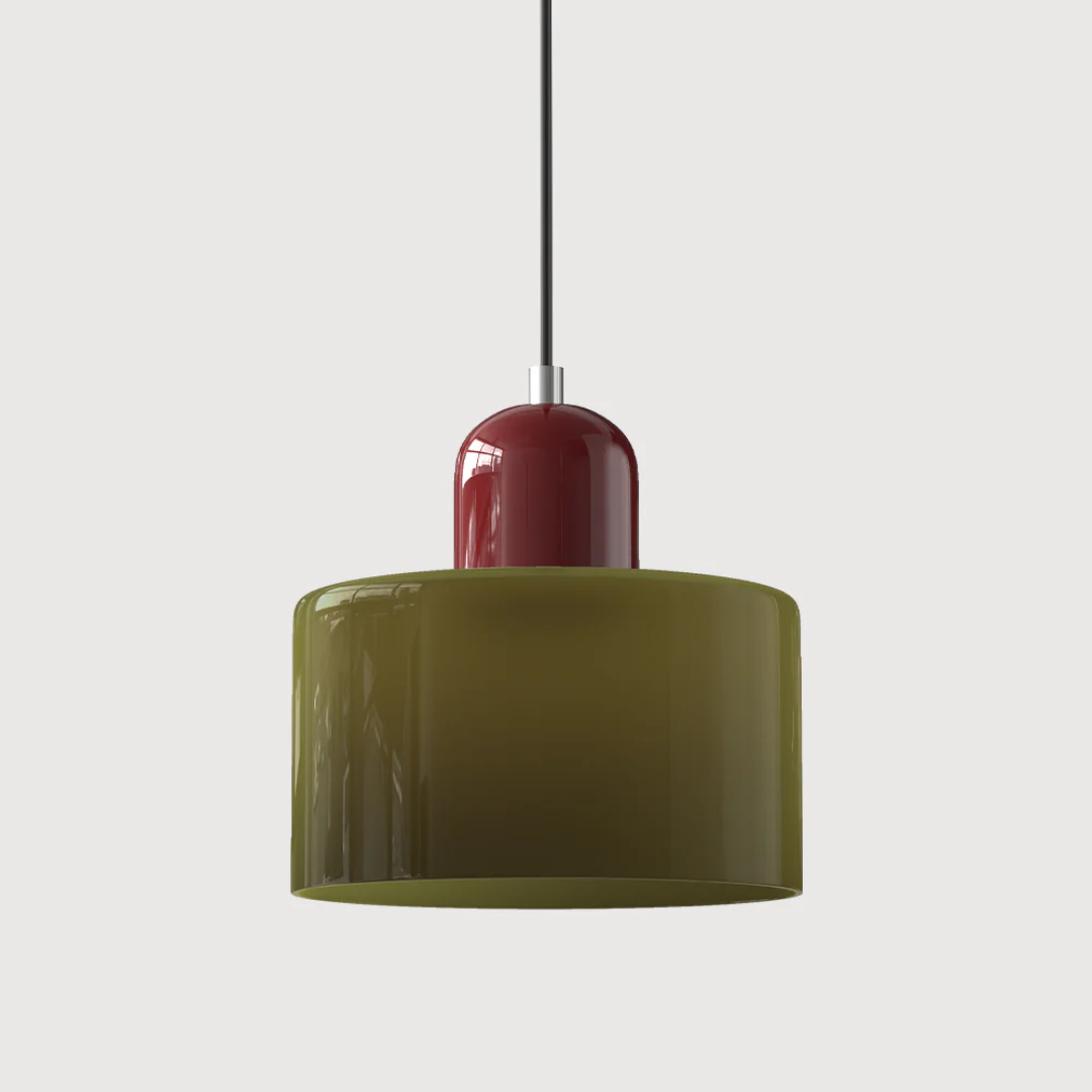 Dome-shaped glass shade retro pendant, adjustable cord, providing soft, warm illumination.
