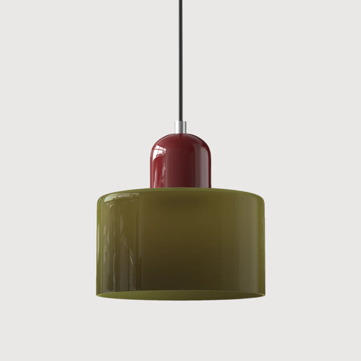 Dome-shaped glass shade retro pendant, adjustable cord, providing soft, warm illumination.