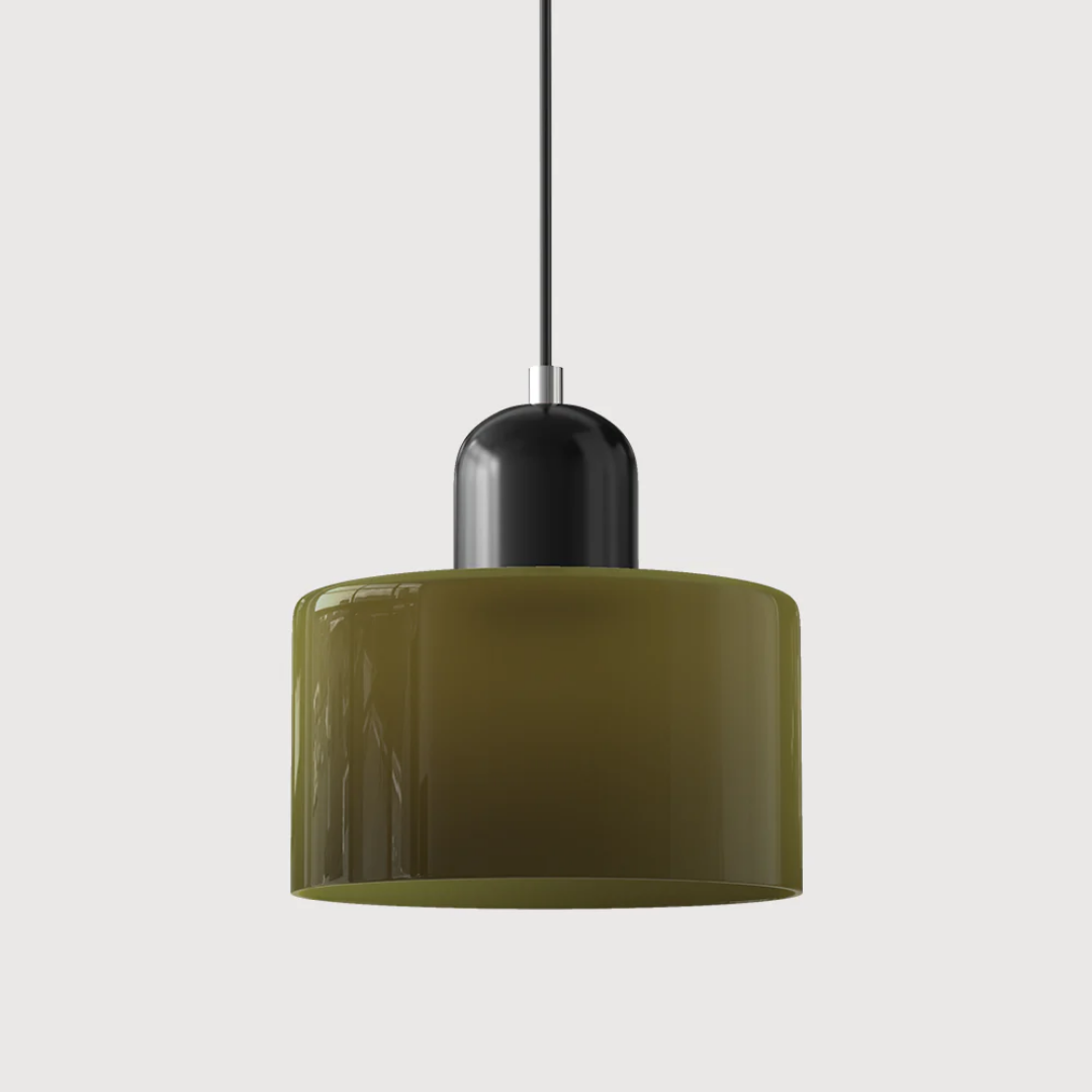 Scandi-retro pendant light, smoked glass shade, adjustable for a cozy, Nordic feel.