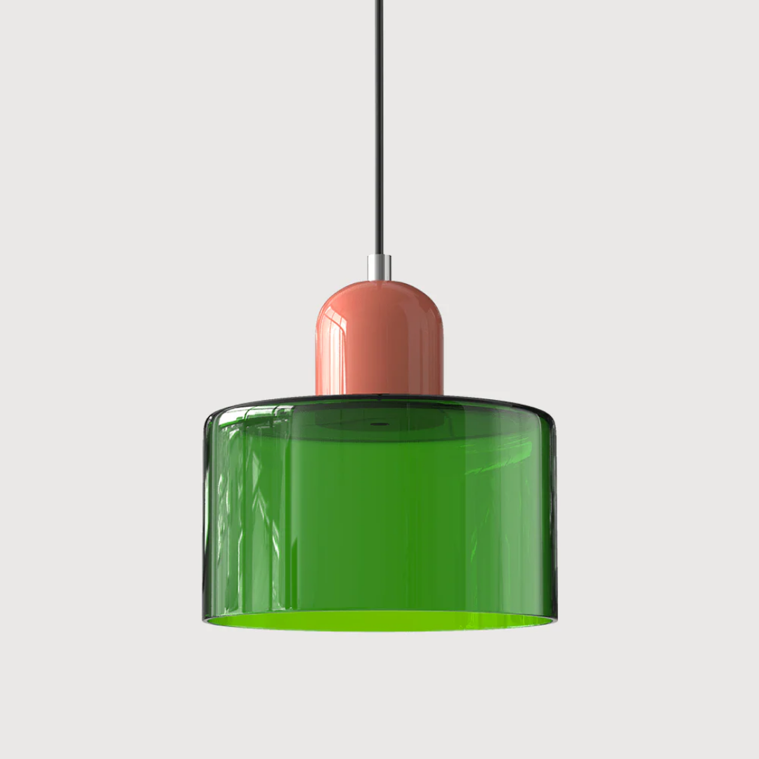 Long cord retro pendant lamp, cylindrical glass shade, adjustable for loft style warmth.