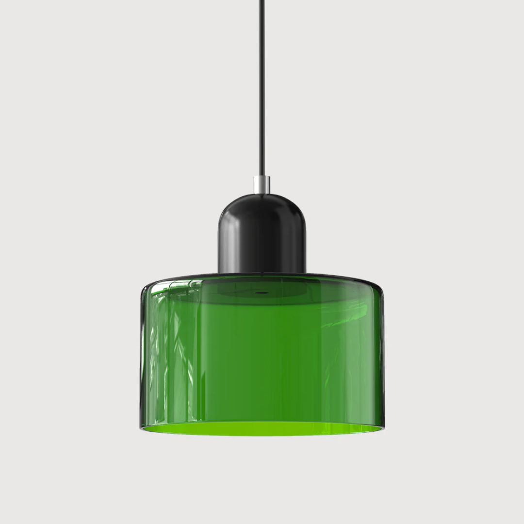 Unique retro pendant lamp, textured glass shade, adjustable for artistic warm illumination.