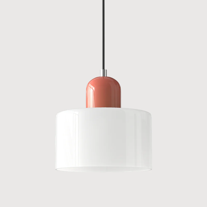 Copper accent retro pendant, ribbed glass shade, adjustable for a warm, vintage touch.