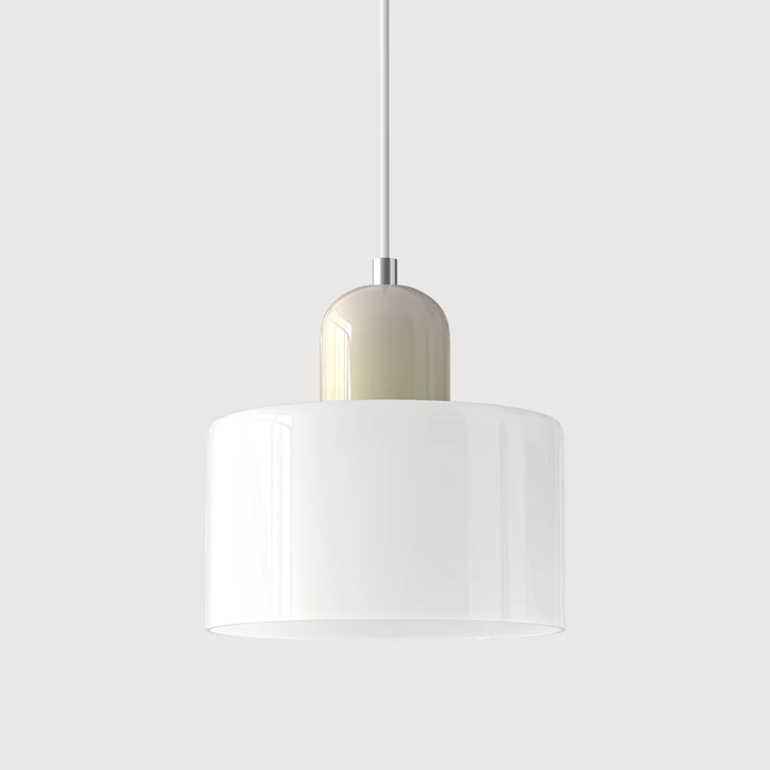Modern retro pendant lamp, geometric glass shade, adjustable for a striking warm effect.