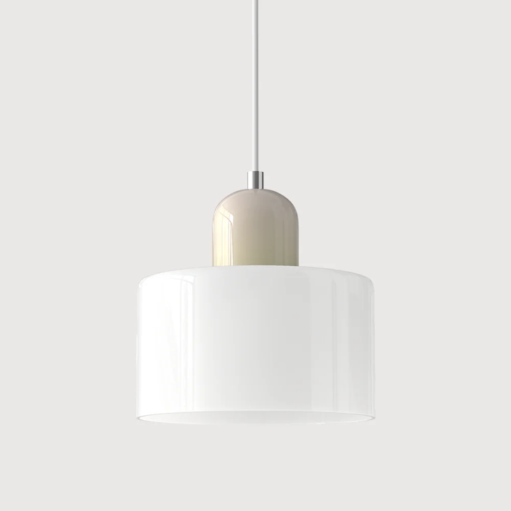 Modern retro pendant lamp, geometric glass shade, adjustable for a striking warm effect.