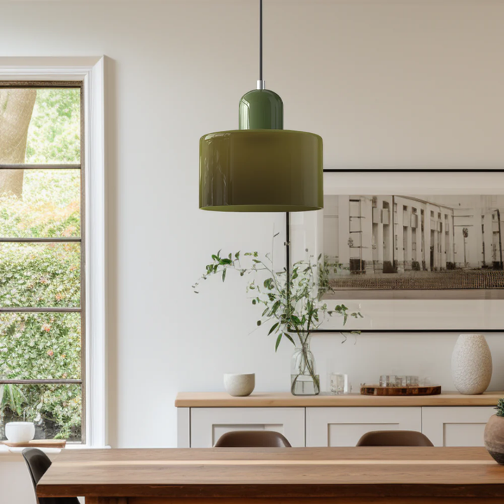 Classic retro pendant light with a clear glass shade, adjustable for perfect home decor.