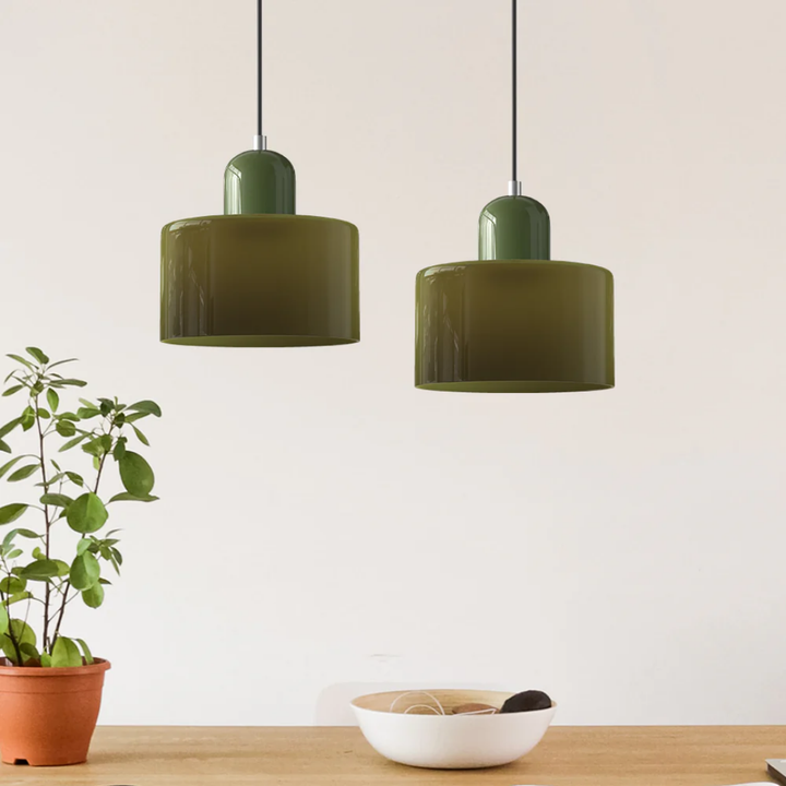 Vintage style pendant light with a beautiful glass shade, adjustable for any room's warm glow.