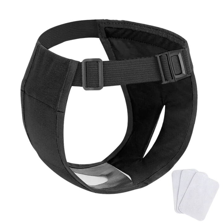 Comfortable reusable dog pants TailWrap. Washable dog apparel for female dogs during heat, incontinence & mess protection.