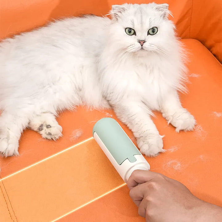 Reusable pet hair remover roller for furniture, clothes, and car interiors. Quickly removes dog & cat hair.