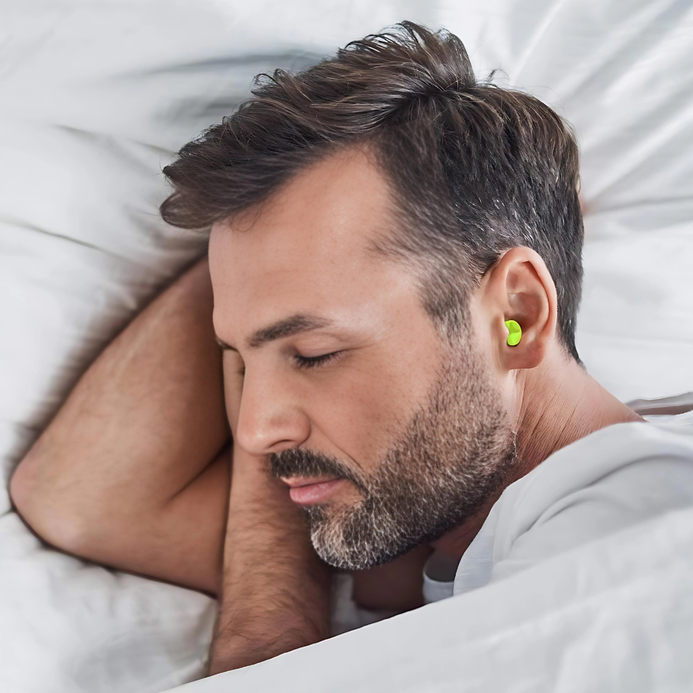 Reusable silicone noise-blocking earplugs for sleep, travel, and work. Unisex, comfortable sound reduction.