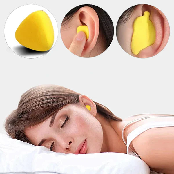 Reusable silicone noise cancelling earplugs in a hygienic case for undisturbed sleep and focus.
