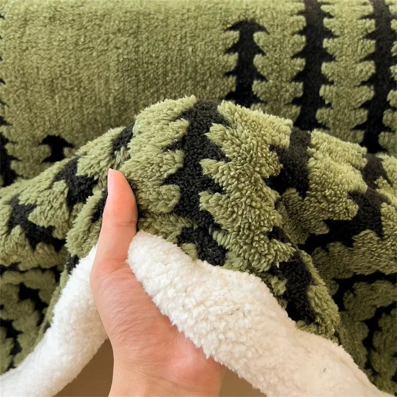 Stylish geometric reversible throw blanket. Soft sherpa fleece, adds a warm decorative accent to any room.