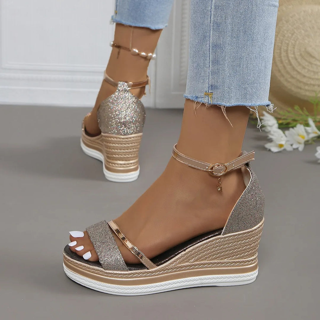 Rose gold orthopedic summer sandals for women, offering comfortable and stylish flat footwear.