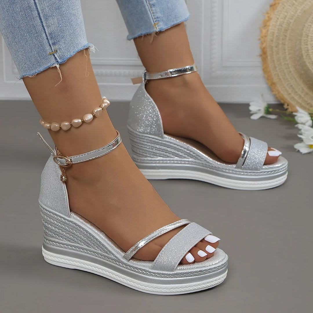 Silver casual orthopedic sandals, designed for women's summer comfort and support.