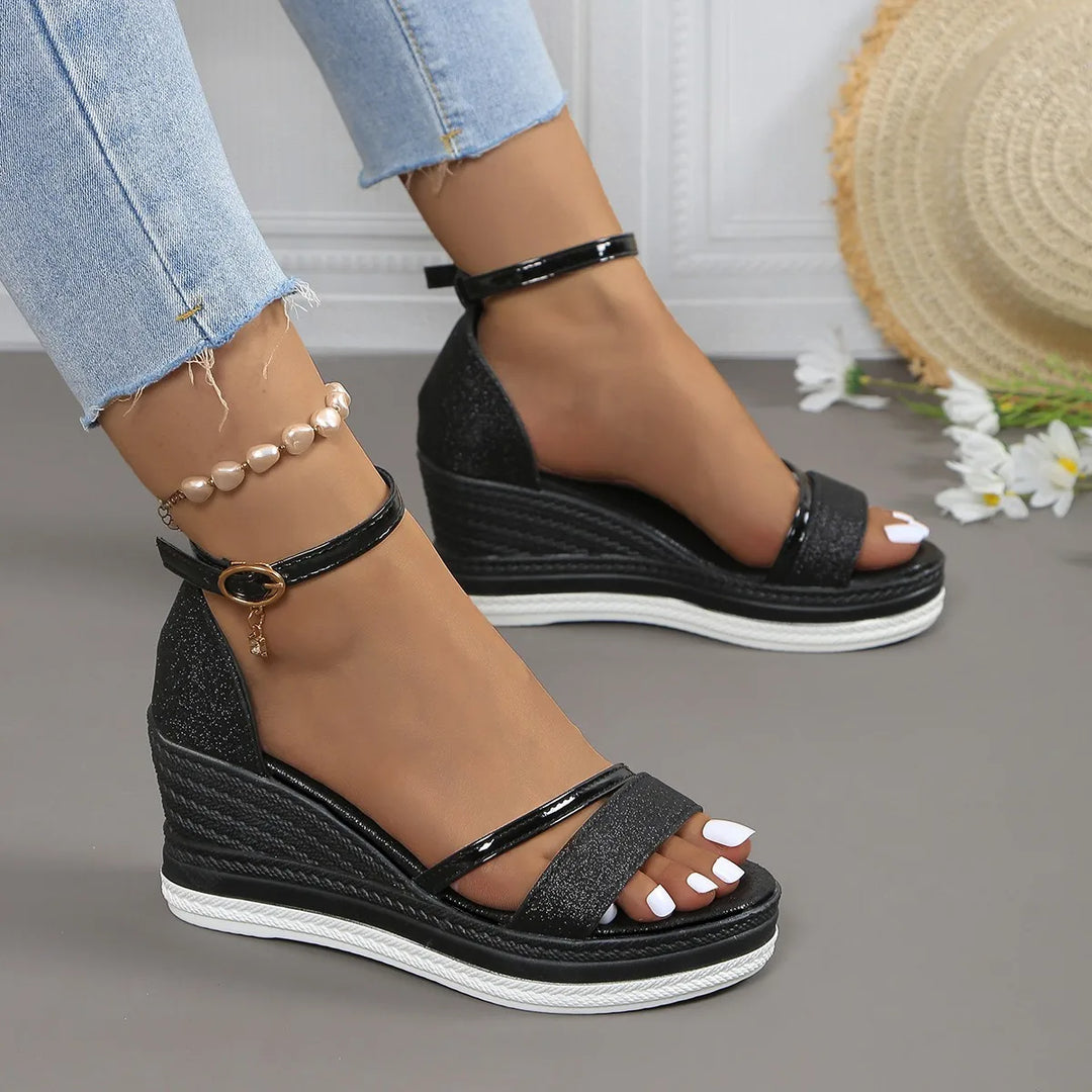 Black comfortable orthopedic flat sandals for women, perfect for summer daily wear.