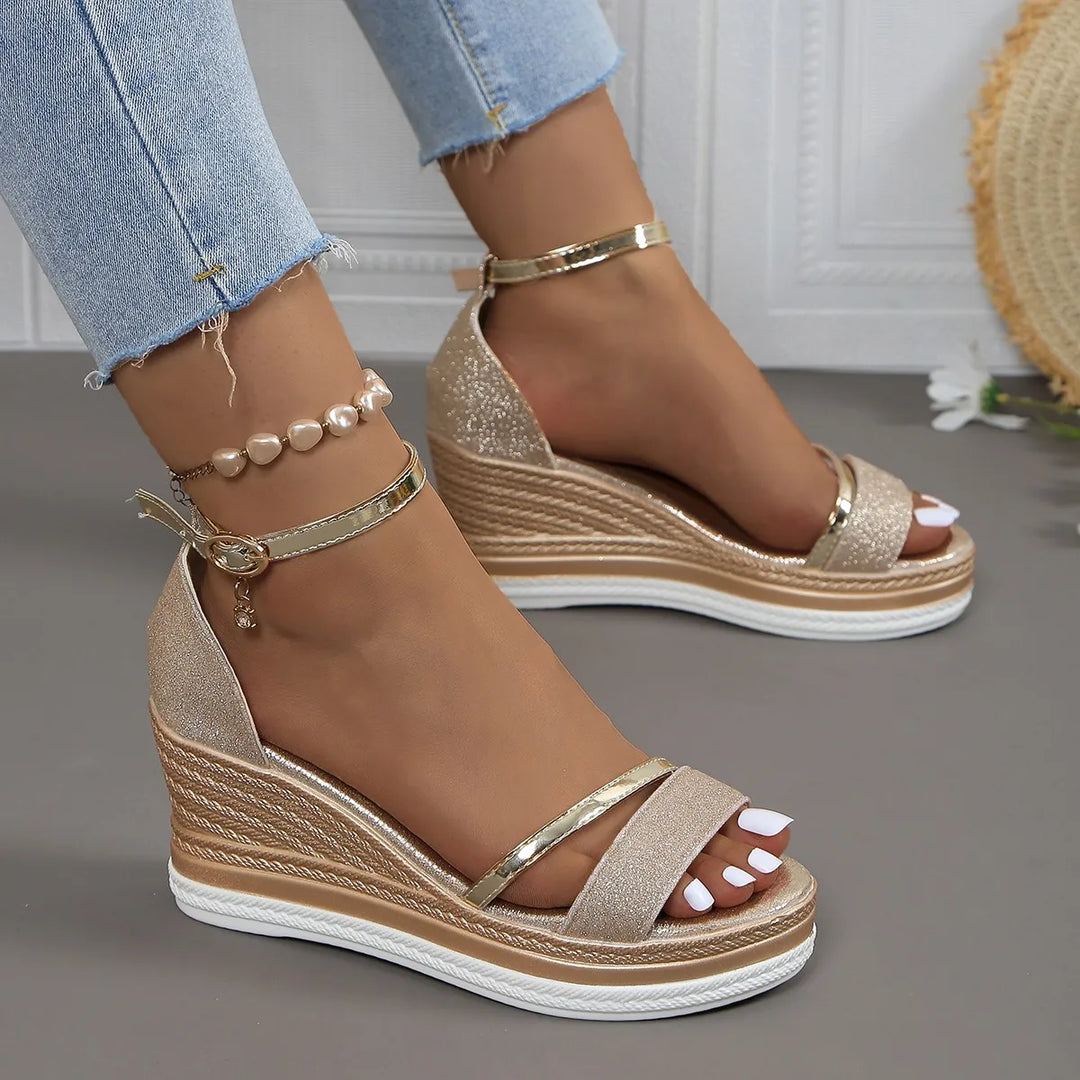 Gold women's orthopedic summer sandals, combining fashion with all-day comfort.