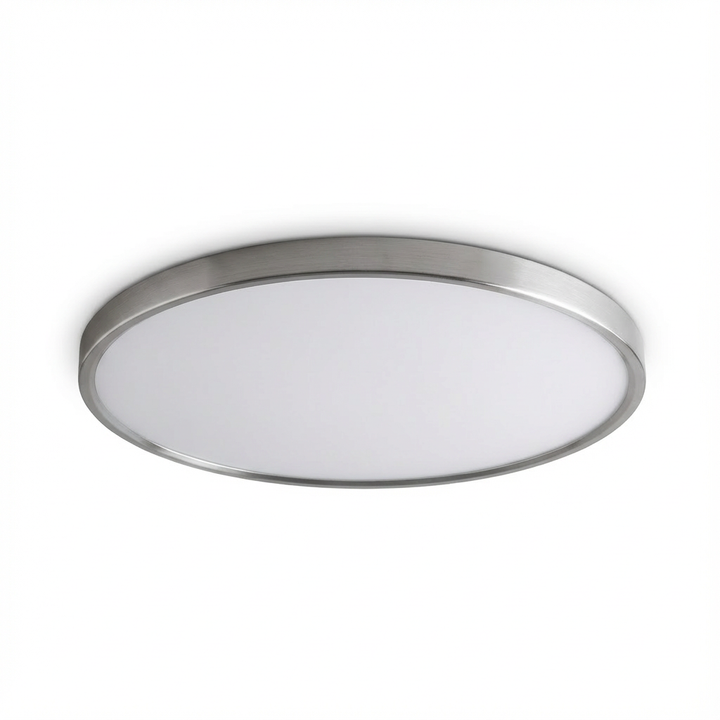 Round LED ceiling light with elegant gold trim, slim modern flush mount for soft home illumination.
