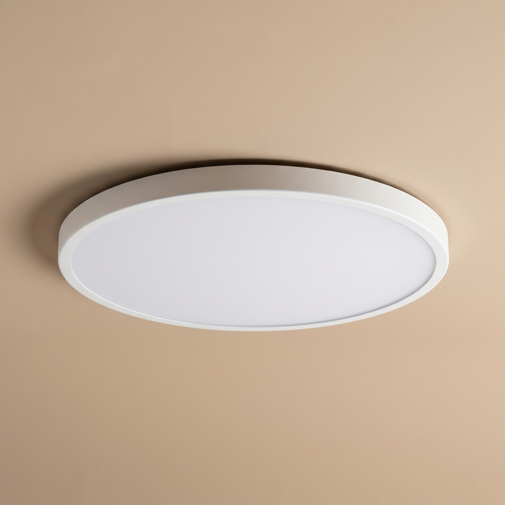 Versatile round LED light for ceilings, gold trim, slim and modern, perfect for living, bed, kitchen.