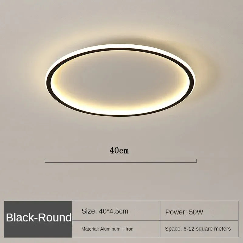 "Round LED ceiling light with Nordic design, offering soft illumination for modern living spaces, made of metal and glass."