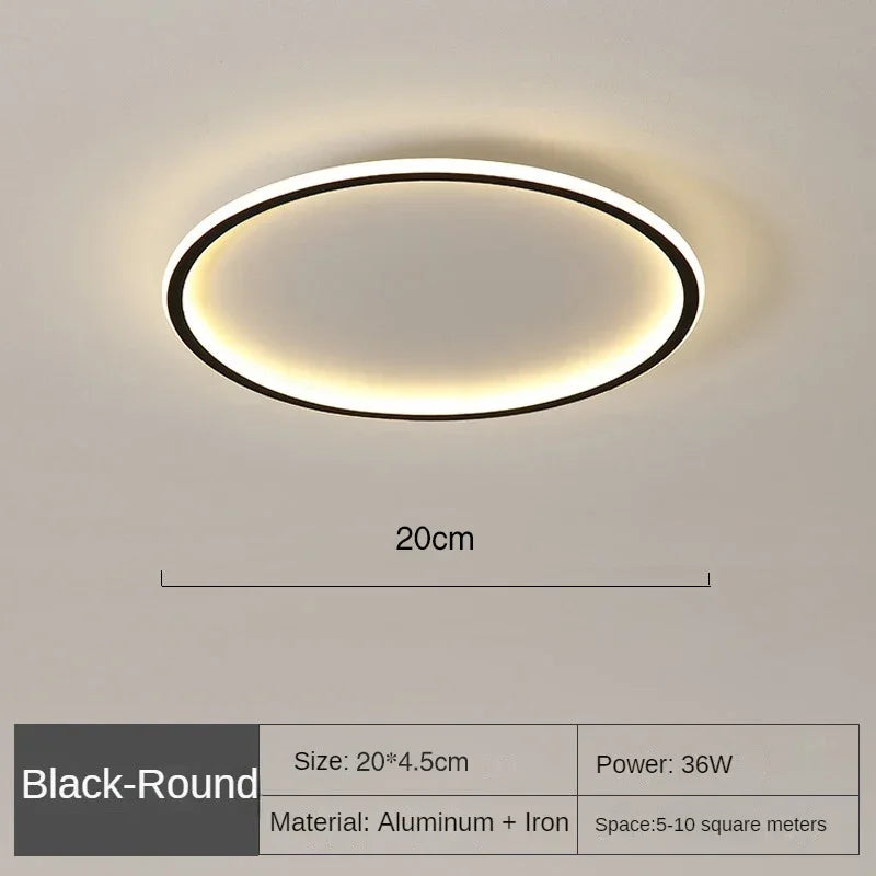 "Round LED ceiling light with Nordic design, offering soft illumination for modern living spaces, made of metal and glass."