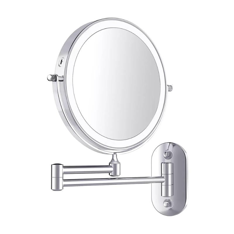 Round LED lighted magnifying mirror for vanity & bathroom, perfect for makeup & grooming.