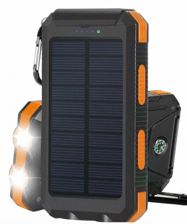 Waterproof solar power bank, portable & rugged with dual USB. Perfect for outdoor adventures & phone charging.
