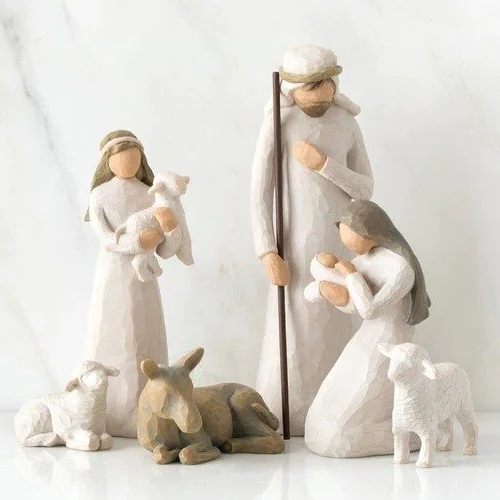 Beautiful 20-piece rustic wooden nativity set. A timeless Christmas home decor piece or cherished holiday gift.