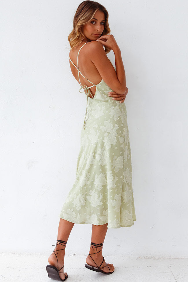 Flowing floral slip midi dress for women, featuring a chic cowl neck and high slit, ideal for summer occasions.