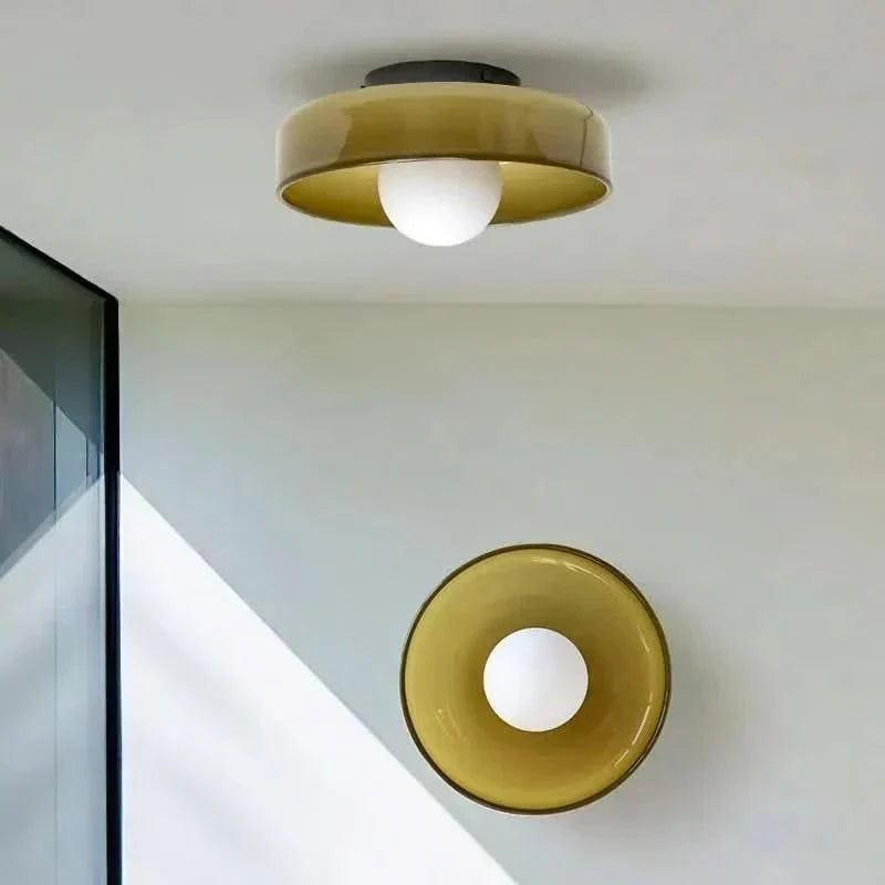 Modern Scandinavian glass ceiling lamp, perfect indoor light for kitchen or dining area.