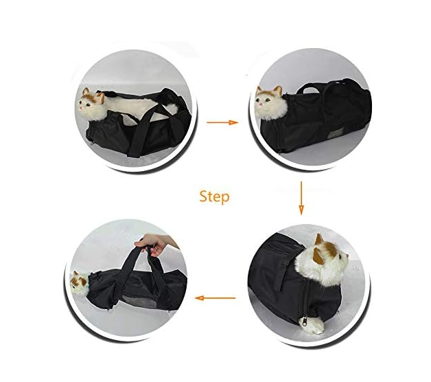 Pet care grooming bag for cats. Ideal for secure nail trimming, bath time, and hygiene tasks.