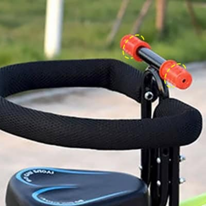 Comfortable kids bike seat with adjustable safety harness for adult bikes, ideal for family cycling & toddler adventures.