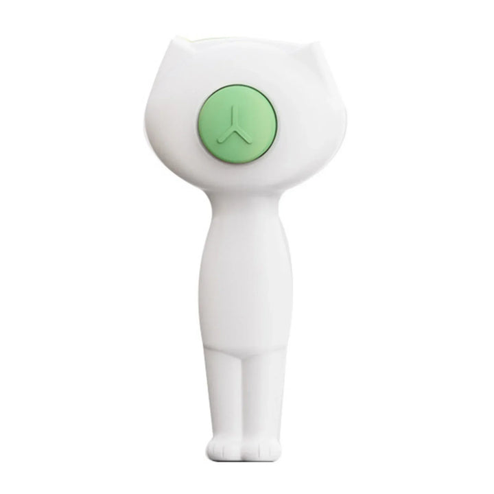 Ergonomic self-cleaning pet grooming brush shown removing loose hair from a pet's coat, easy to use.